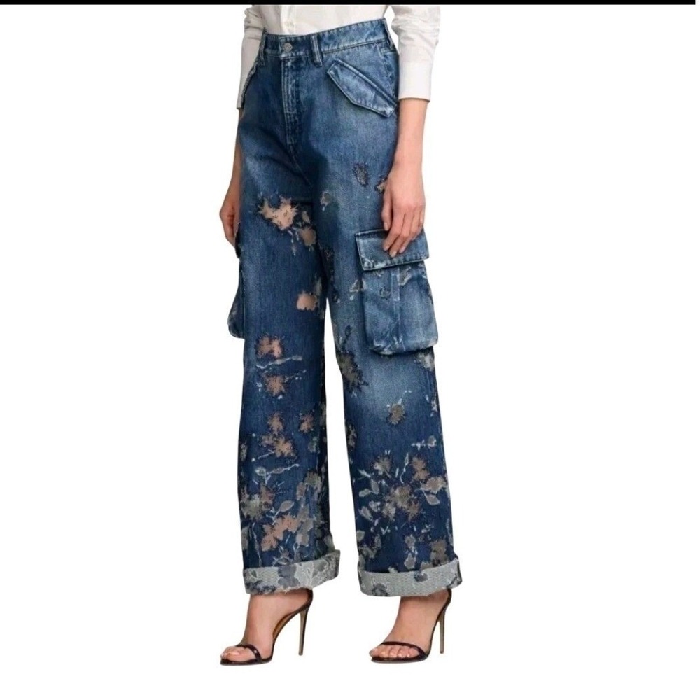 Ralph Lauren Collection Berke‎ Embellished Floral Runway Cargo Jeans Nwot  26x30